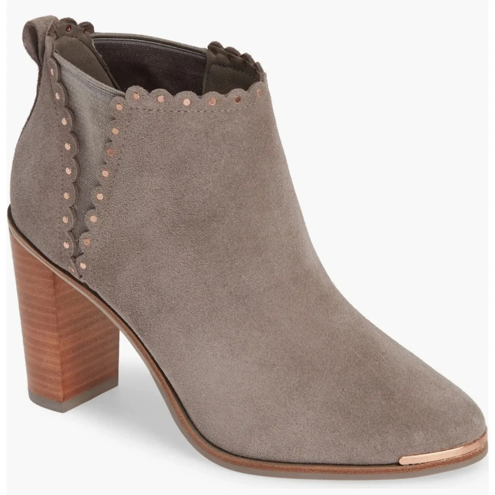 Ted Baker Nurely Scallop Stud Suede Heeled Ankle Bootie